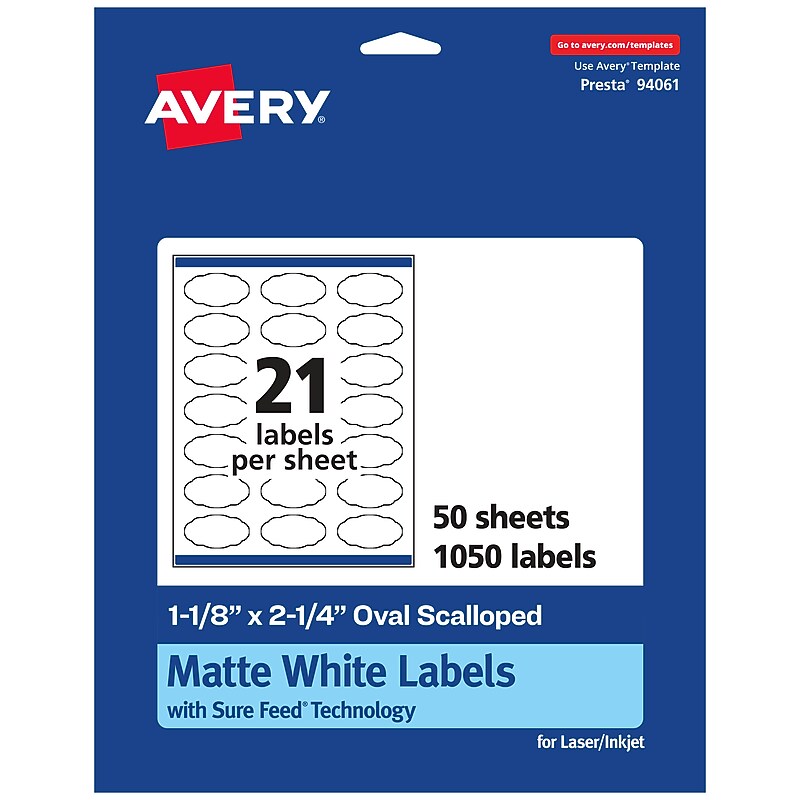 Avery Laser/Inkjet Multipurpose Labels, 2.25"  x 1.125", Matte White, 1050/Box (94061) image 1