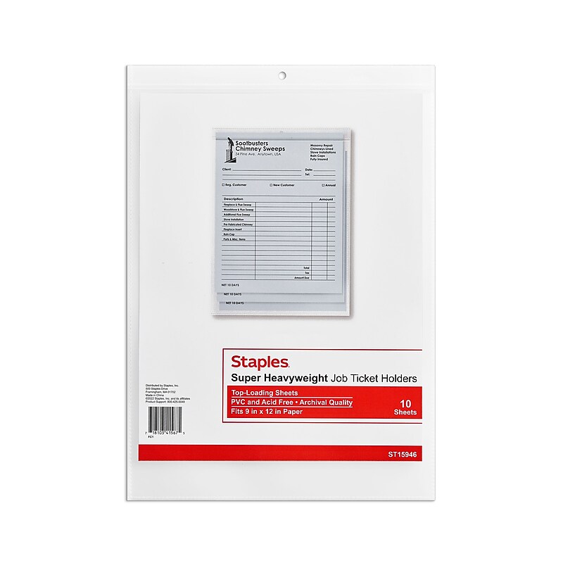 Staples Super Heavy Weight Job Ticket Holder, 9" x 12", Clear, 10/Pack (15946-CC) image 1