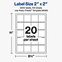 Avery Square Laser/Inkjet Multipurpose Labels, 2" x 2", White, 20 Labels/Sheet, 100 Sheets/Pack (19479311261)~#|#~F4027A71-EAE1-4FDE-AEBD5648EE2EC4A7_sc7