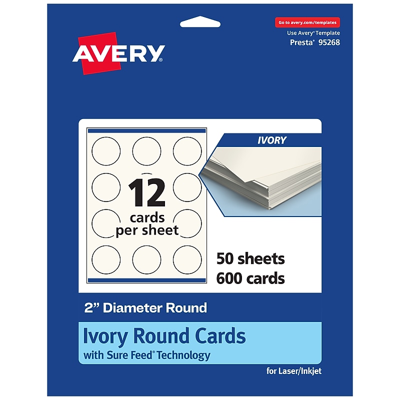 Avery Integrated Cards, 2" Dia., Matte Ivory, 600/Box (95268) image 1