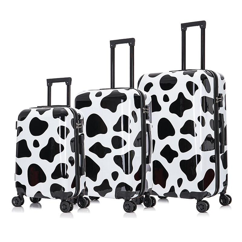 InUSA Prints 3-Piece Hardside Spinner Luggage Set, TSA Checkpoint Friendly, Cow Animal Print (IUAPCSML-COW) image 1