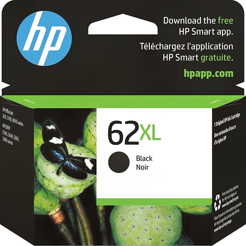HP 62XL Black High Yield Ink Cartridge, Prints Up to 600 Pages (C2P05AN#140) image 1
