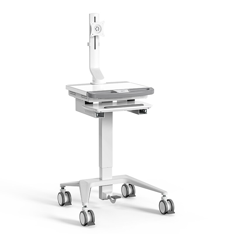 Mount-It! MedHub Mobile Medical Cart Workstation with Monitor Mount and Locking Caster Wheels, White/Grey (MI-16015) image 1