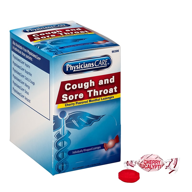 PhysiciansCare Cough & Sore Throat Lozenges, Cherry, 50/Box (90306) image 1