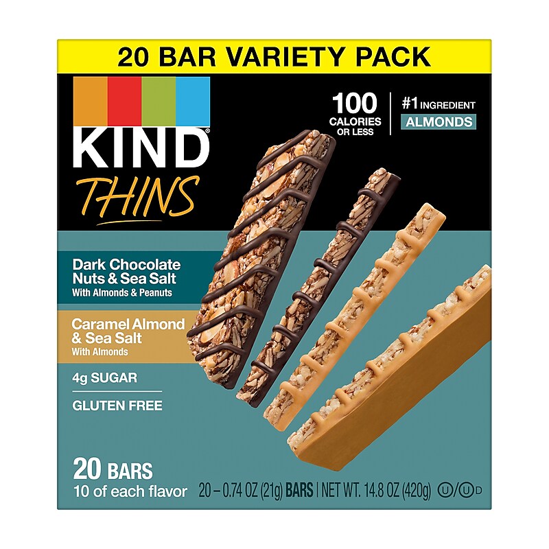 KIND Thins Gluten Free Bar Variety Pack, 14.8 oz., 20 Bars/Box (41888) image 1