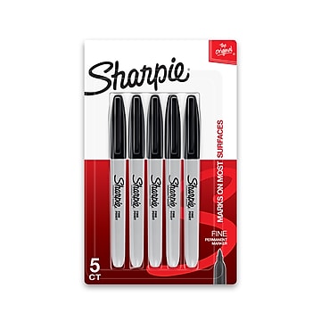 Sharpie Permanent Markers, Fine Tip, Black, 5/Pack (30665)