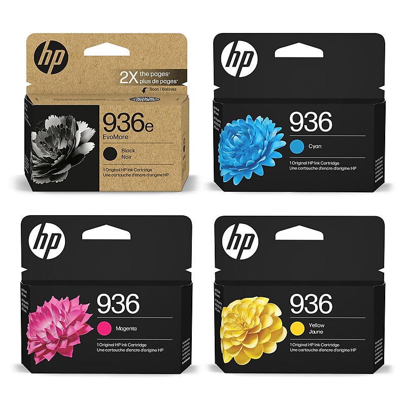 HP 936e/936 Black High Yield and Cyan/Magenta/Yellow Standard Yield Ink Cartridge, 4/Pack (4S6E2BK4PK-VB) image 1