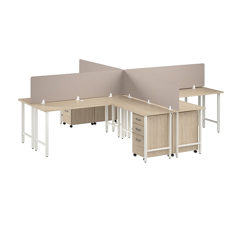 Bush Business Furniture Hustle 30"H x 72"W 4 Person L-Shaped Cubicle Workstation, Natural Elm (HUS017NESU) image 1