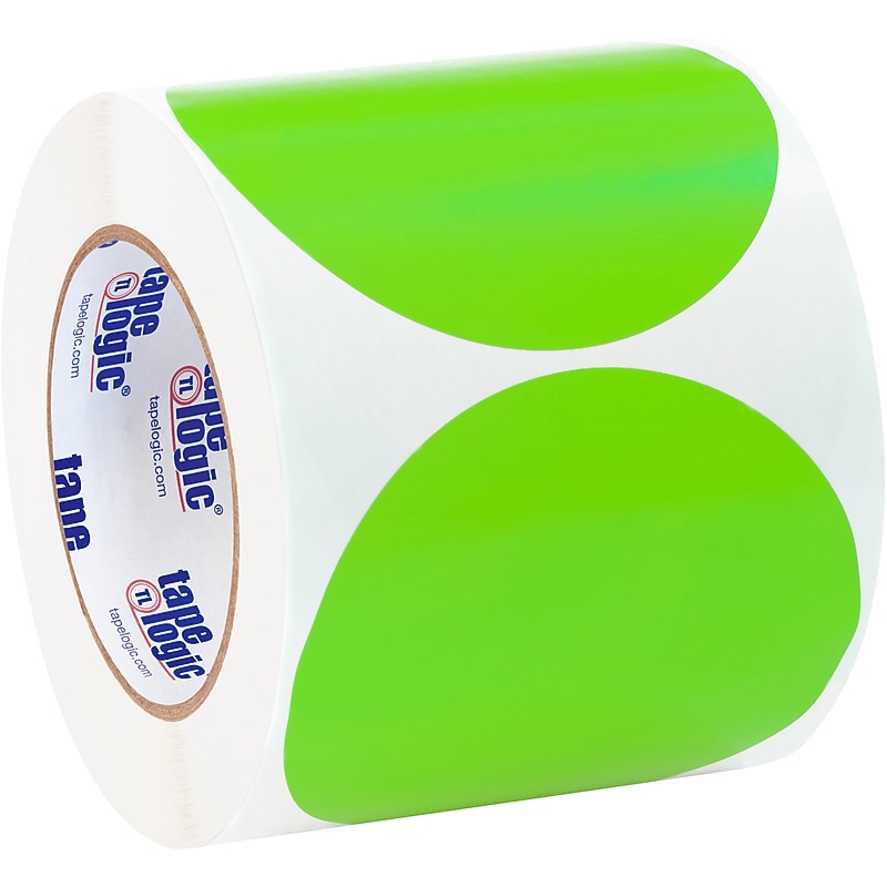Tape Logic 4" Circle Inventory Label, Fluorescent Green, 500/Roll (DL615J) image 1