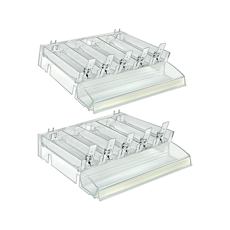 Azar 3.5" x 12" Pegboard 5-Compartment Cosmetic Tray with Tester Tray, Clear, 2/Pack (225840-TESTER-SHORT-2PK) image 1