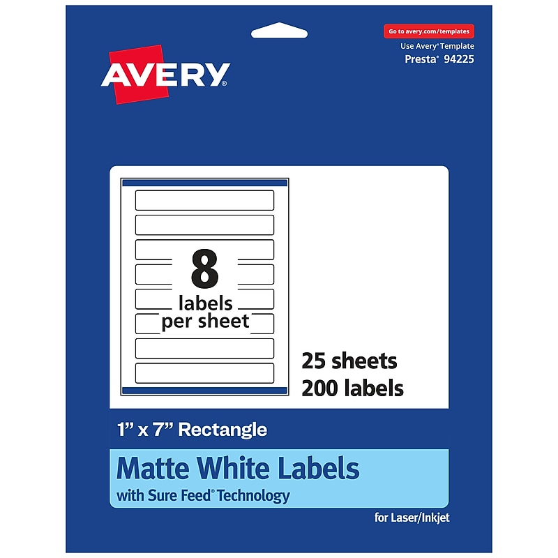 Avery Laser/Inkjet Rectangle Multipurpose Labels, 1" x 7", White, 200 Labels/Pack (94225) image 1