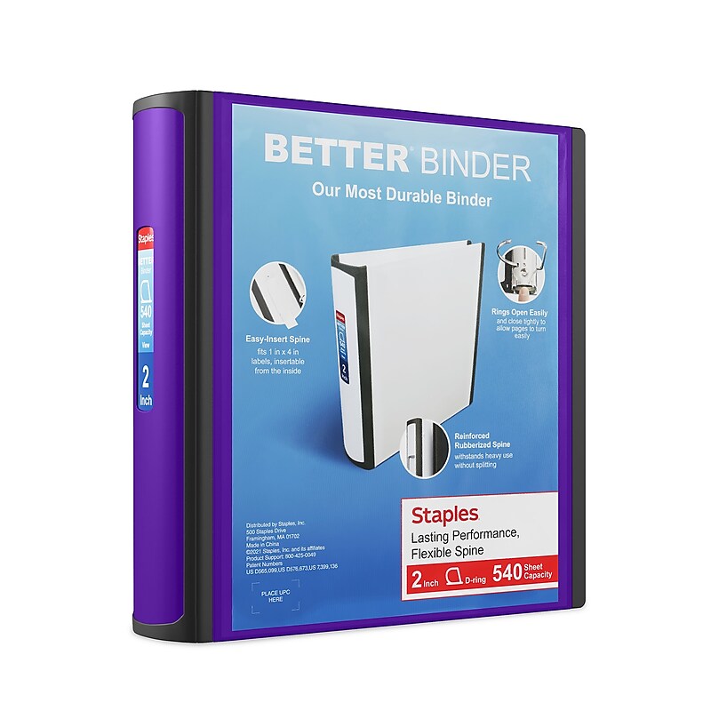 Staples Heavy Duty 2" 3-Ring Better Binder, D-Ring, Purple (ST55879-CC) image 1