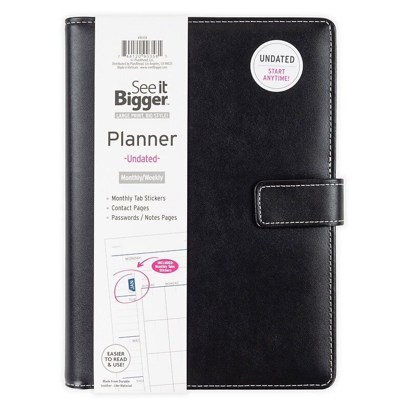 Undated See It Bigger 7" x 9" Undated Planner, Paperboard Cover, Black (90358) image 1