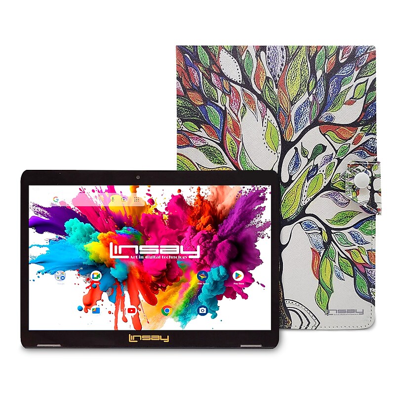 LINSAY 10.1"OCTA CORE 128GB Storage Android 13 Tablet with Tree Marble Case snd Pen Stylus image 1