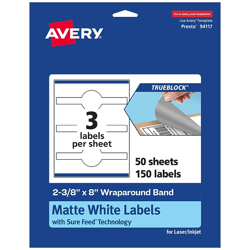 Avery TrueBlock Laser/Inkjet Decorative Edge Multipurpose Labels, 2-3/8" x 8", White, 150/Box (94117) image 1