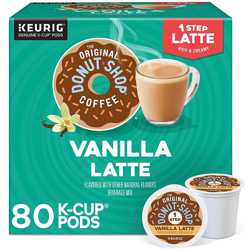 The Original Donut Shop One-Step Vanilla Latte Coffee Keurig® K-Cup® Pods, Dark Roast, 20/Box, 4 Boxes/Carton (381779CT) image 1