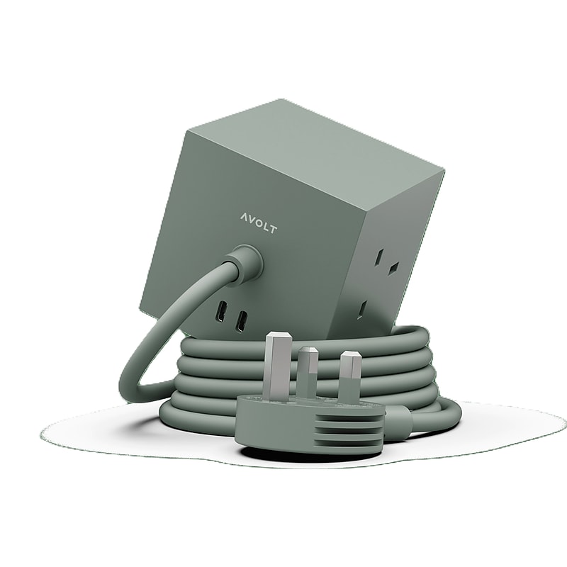 AVOLT Square 1 5.9' 3-Outlet Power Extender with USB-C, Oak Green (SQ1-NABC30-18OG) image 1
