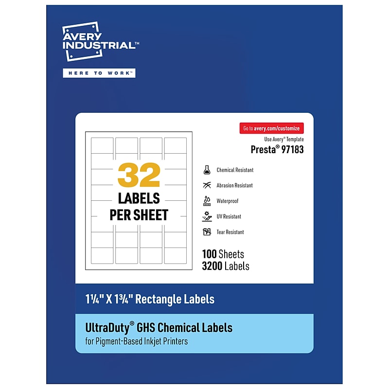 Avery UltraDuty Rectangle Multipurpose Labels, 1-1/4" x 1-3/4", White, 3200/Box (97183) image 1