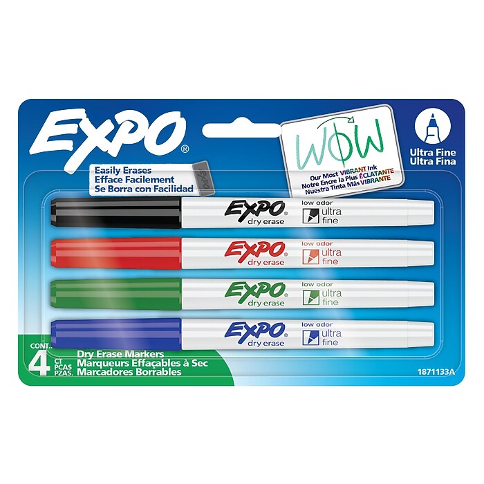 Expo Dry Erase Markers, Ultra Fine Tip, Assorted Colors, 4/Pack