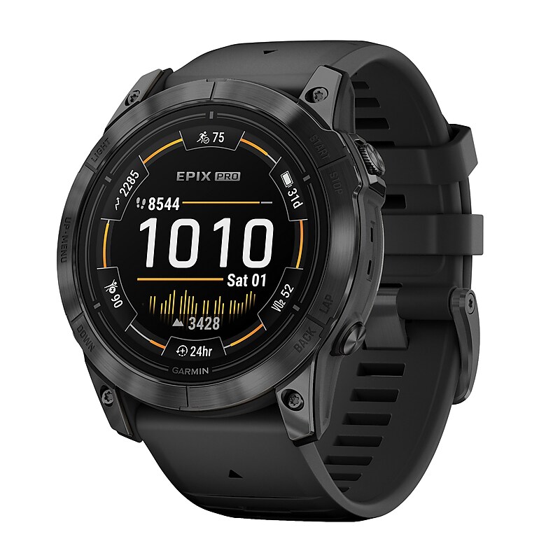 Garmin epix Pro (Gen 2) Standard Edition Smartwatch, 51-mm, Slate Gray Steel Bezel with Black Band (010-02804-20) image 1