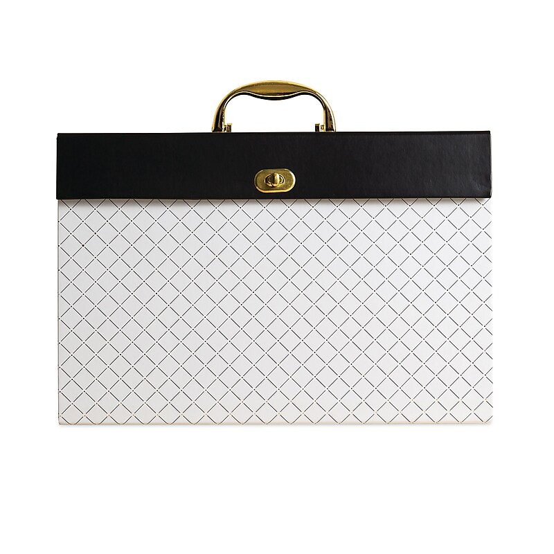 U Brands Expanding File Box, 5.25" Expansion, 19 Sections, Twist-Lock Latch Closure, 2/5-Cut Tabs, Letter Size, White/Black/Gold image 1