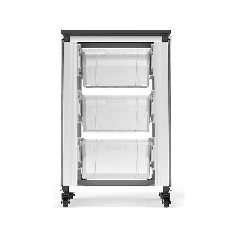 Luxor Mobile 3-Section Modular Classroom Storage Cabinet, 28.75"H x 18.2"W x 18.2"D, White (MBS-STR-11-3L) image 1