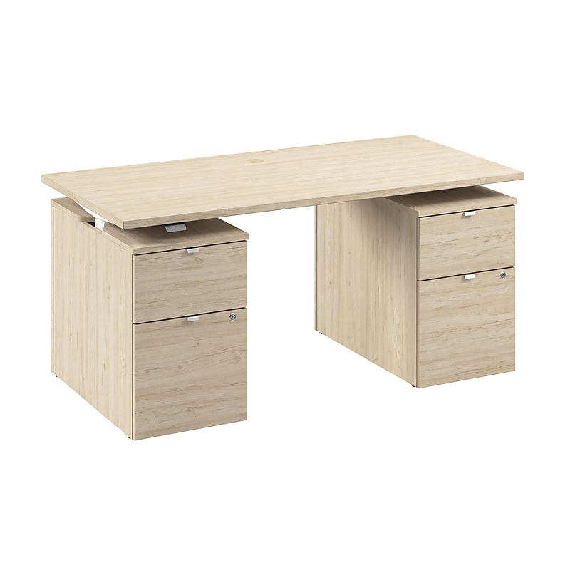 Bush Business Furniture Stratus 60"W Electric Rectangular Adjustable Standing Desk with Drawers, Natural Elm (SUT009NE) image 1