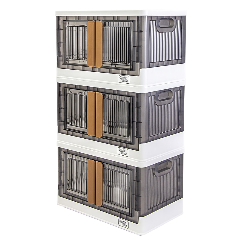 Dbest Quik Box Medium Stackable Folding Plastic Storage Bin, 12" x 12" x 12", 34 Qt., White, 3/Pack (01-990) image 1