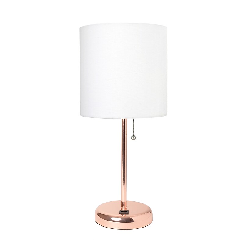 Creekwood Home Oslo 19.5" LED Table Lamp with USB Port, Rose Gold/White Shade (CWT-2013-RG) image 1