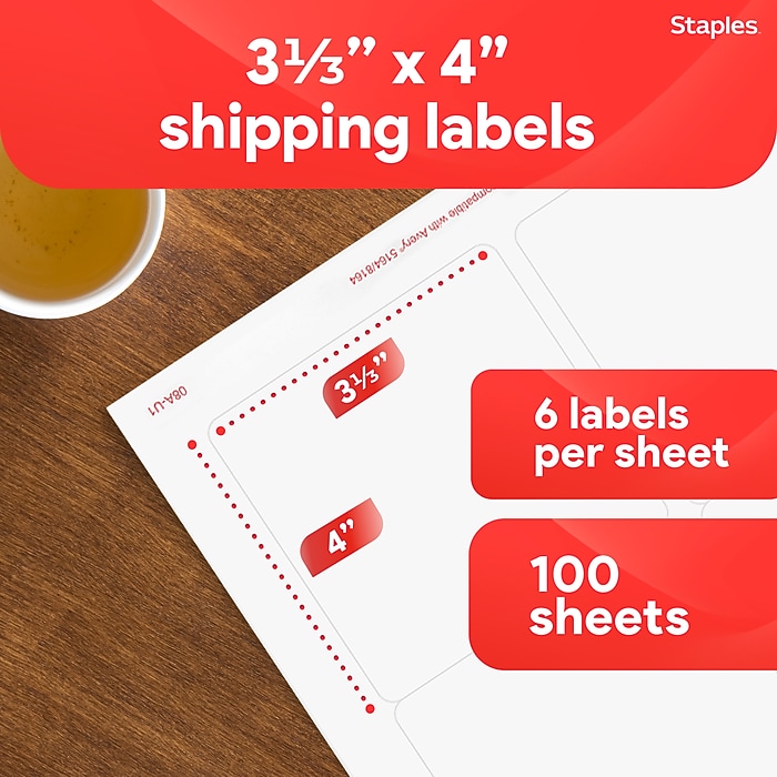 Staples Laser/Inkjet Shipping Labels, 3-1/3