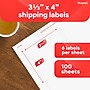 Staples Laser/Inkjet Shipping Labels, 3-1/3" x 4", White, 6 Labels/Sheet, 100 Sheets/Pack (ST18061-CC)~#|#~F4A360F6-7836-452A-AE2D0D9FB6614C11_sc7