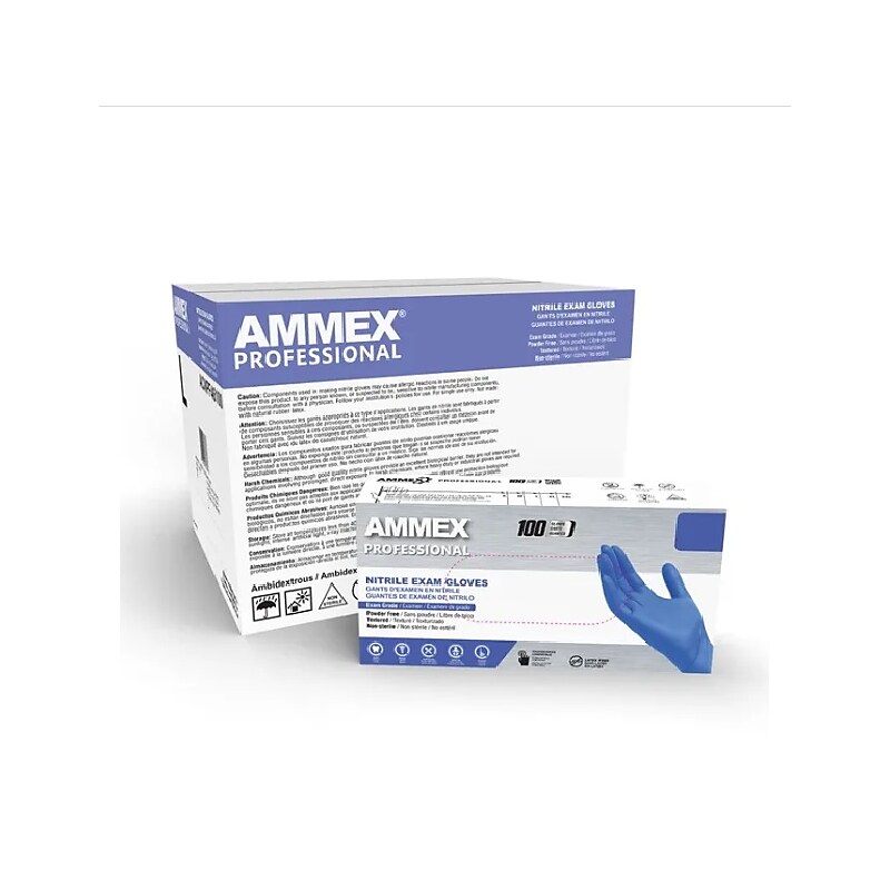 Ammex Professional ACNPF Nitrile Exam Gloves, Powder and Latex Free, Blue, X-Large, 100/Box, 10 Boxes/Carton (ACNPF48100XX) image 1