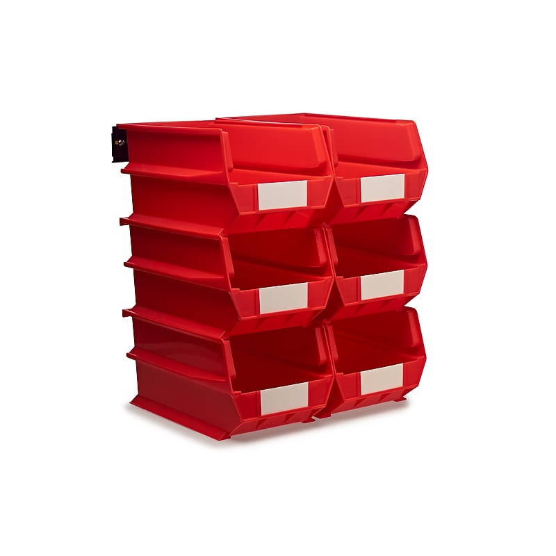 Triton Products LocBin Stackable Storage Bin, 7" x 8.25" x 14.75", Red, 6/Pack (3-240RWS) image 1