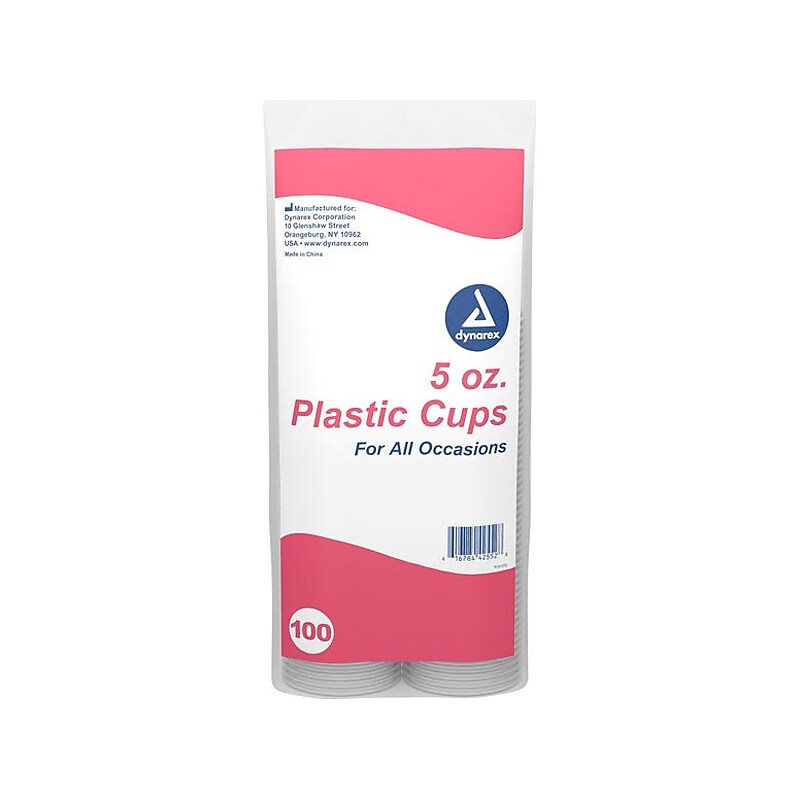 Dynarex 5 oz. Plastic Disposable Cup, Clear, 100/Pack, 25 Packs/Carton (4255) image 1