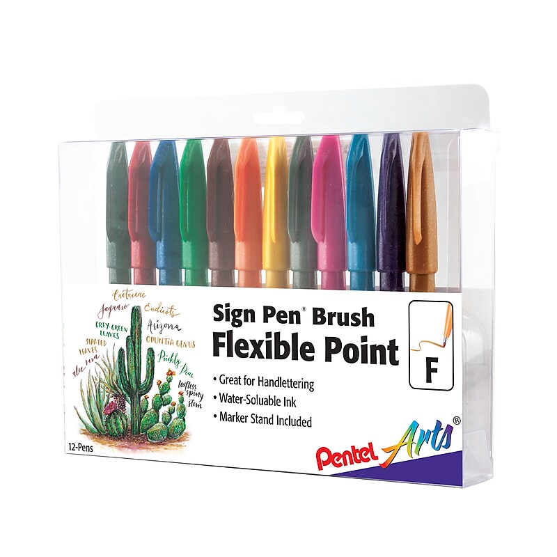 Pentel Arts Sign Pen, Assorted Colors, 12/Pack (PTASES15CPC12) image 1