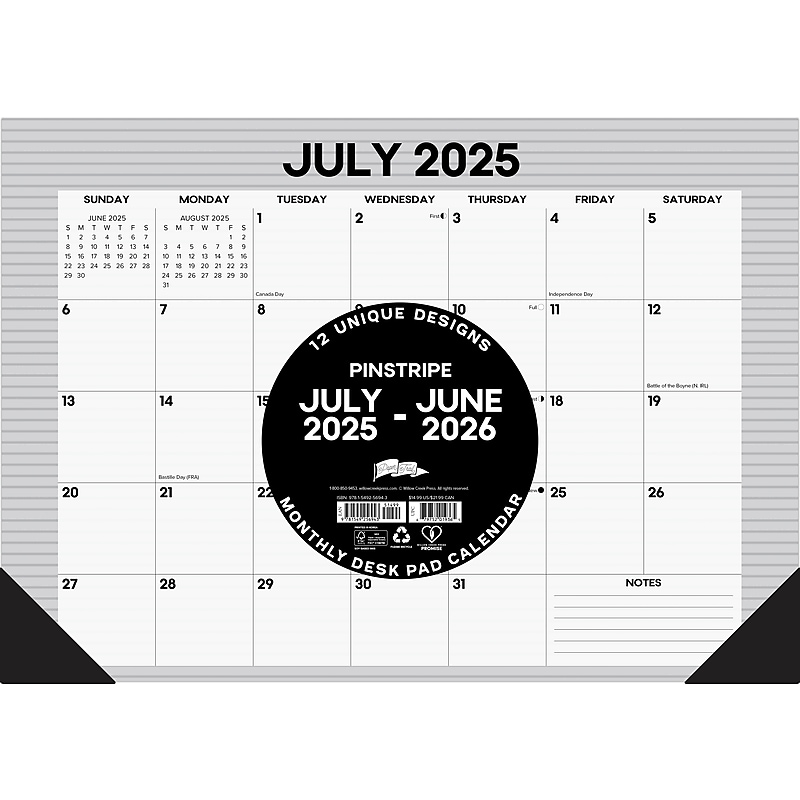 2025-2026 Willow Creek Pinstripe 17" x 12" Academic Monthly Desk Pad Calendar (56943) image 1