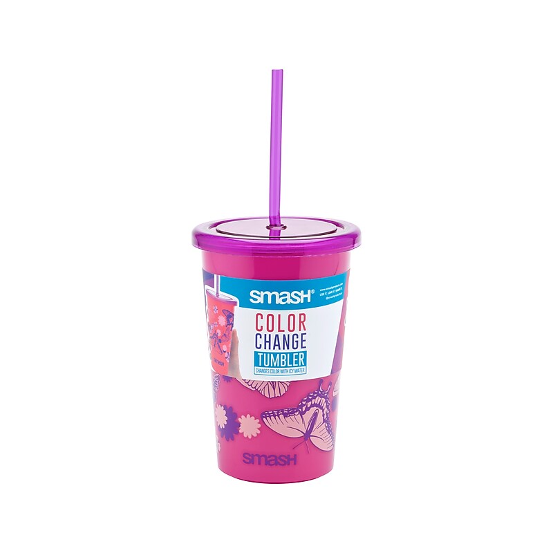 Smash Butterflight Color-Changing Plastic Tumbler, Pink/Purple, 20.28 oz. (34128) image 1