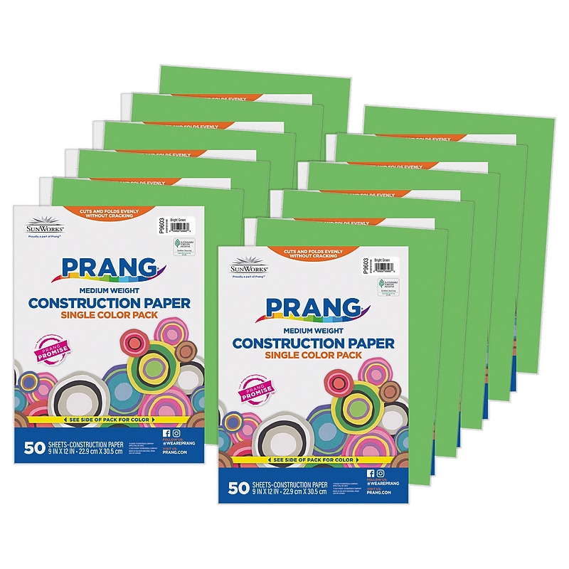 Prang 9" x 12" Construction Paper, Bright Green, 50 Sheets/Pack, 10 Packs/Bundle (PAC9603-10) image 1