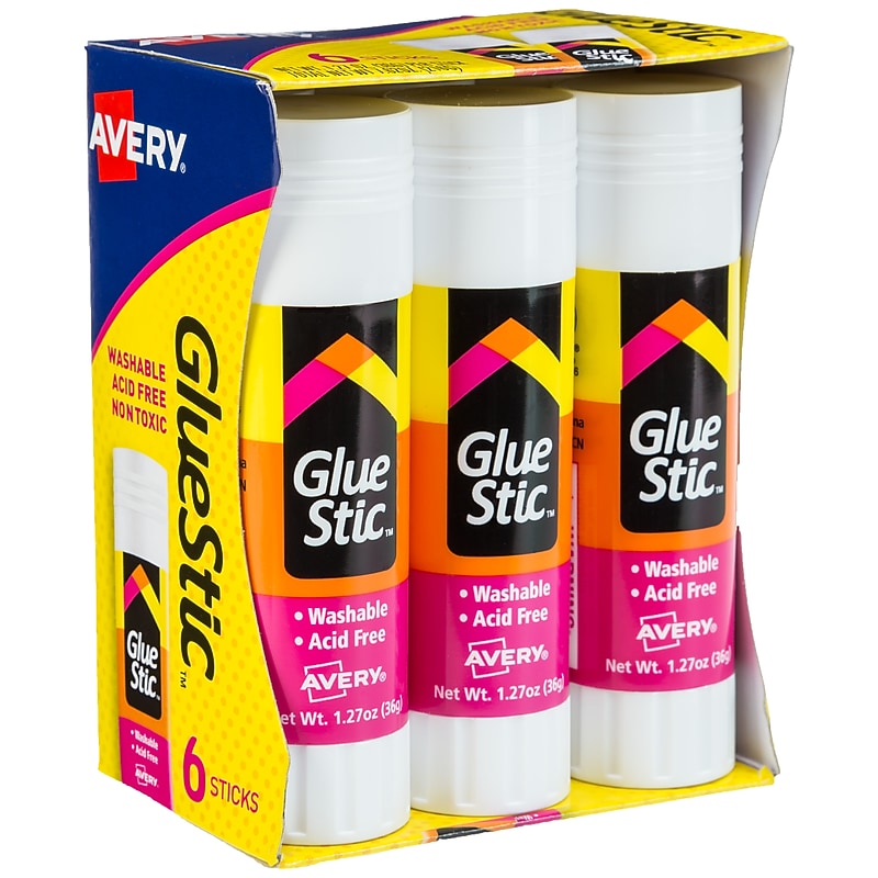 Avery Glue Stic Washable Glue Sticks, 1.27 oz., White, 6/Pack (98073) image 1
