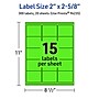 Avery Laser/Inkjet Multipurpose Rectangle Labels, 2" x 2-5/8", Neon Green, 300/Pack (94235)~#|#~F4F5B886-6F71-47D0-8471C64175ACE978_sc7