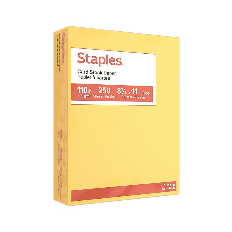 Staples 110 lb. Cardstock Paper, 8.5" x 11", Canary, 250 Sheets/Ream (49704) image 1