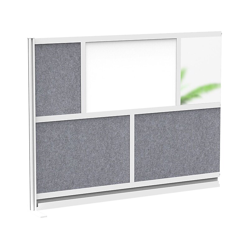 Luxor Workflow Series 5-Panel Modular Room Divider System Add-On Wall with Whiteboard, 48"H x 70"W, Gray/Silver image 1