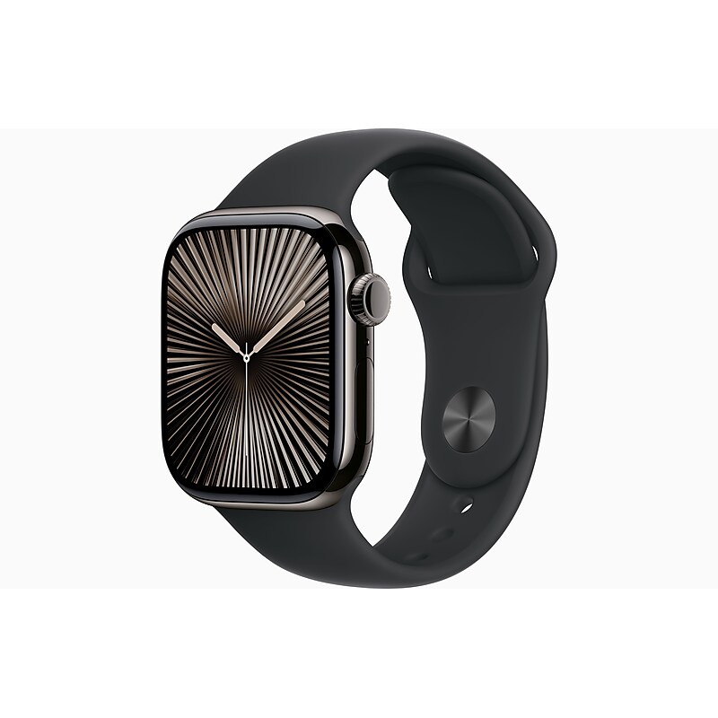 Apple Watch Series 10, GPS + Cellular, 42mm, Slate Titanium Case, Black Sport Band (MWXG3LW/A) image 1