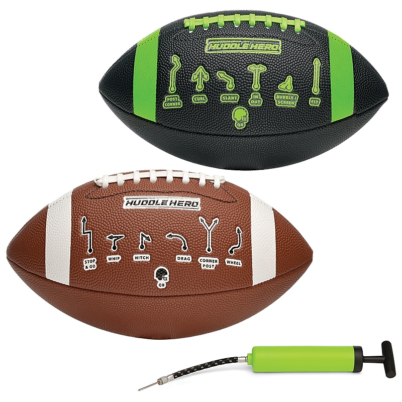 Xcello Sports Huddle Hero Junior Football with Pump, Black and Brown, 2/Pack (XS-FB-JRHH-1) image 1