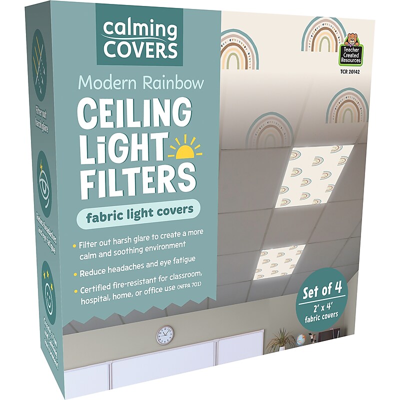 Teacher Created Resources Calming Covers Light Filter for Ceiling Lighting, Modern Rainbow, 4/Pack (TCR20142) image 1