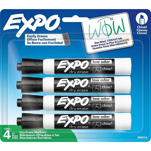 Expo Dry Erase Markers, Chisel Tip, Black, 4/Pack (80661) | Staples