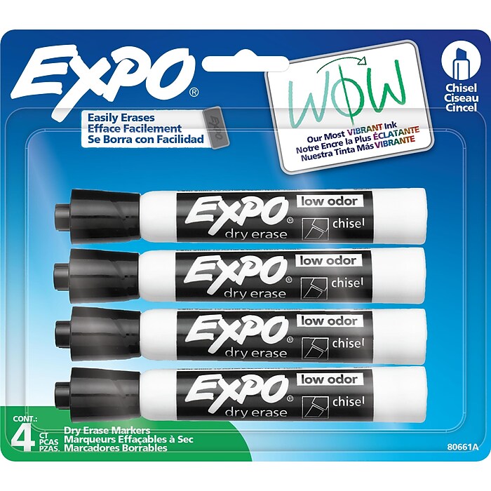 Expo Dry Erase Markers, Chisel Tip, Black, 4/Pack (80661) | Staples