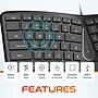 Delton KB250 Wired Ergonomic Keyboard with Cushioned Wrist Rest, USB-A, Black (DKBE250-U)~#|#~F53BAEBA-3E21-4ED0-9C3AB53666588ACA_sc7