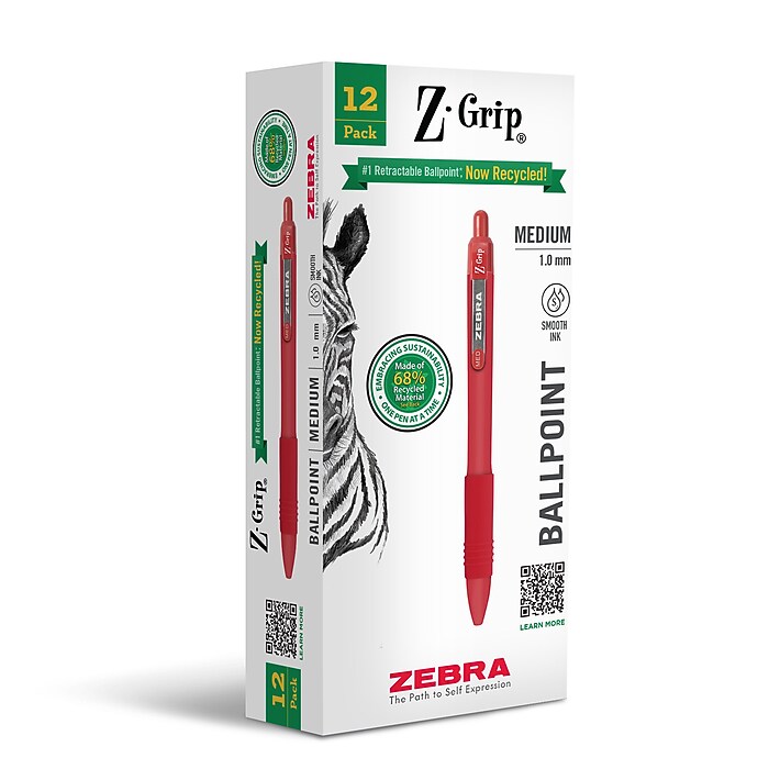 Zebra Z-Grip Recycled Retractable Ballpoint Pen, Medium Point, 1.0