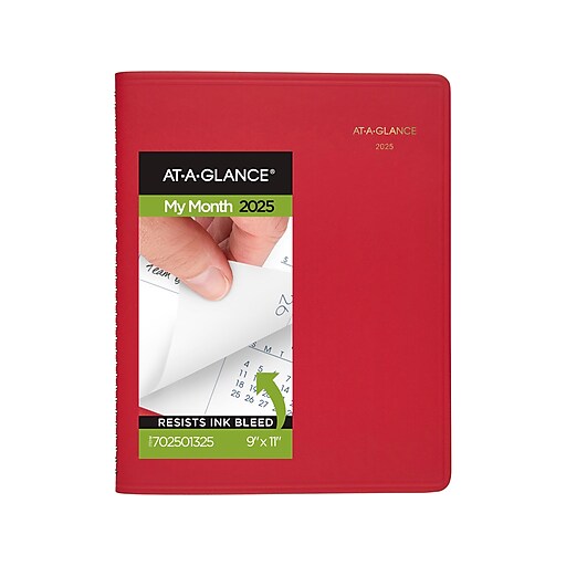 2025 ATAGLANCE 9" x 11" Monthly Planner, Faux Leather Cover, Red (70